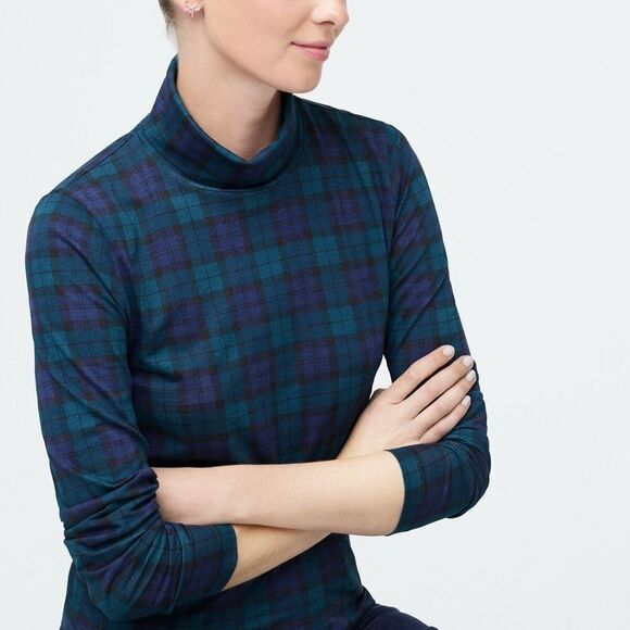 J. Crew Plaid Turtleneck Long Sleeve Top - Picture 2 of 9